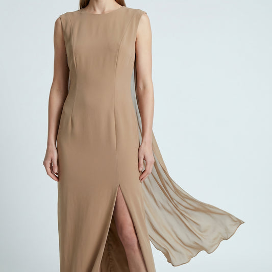 Sleeveless Pleated Crepe Maxi Dress