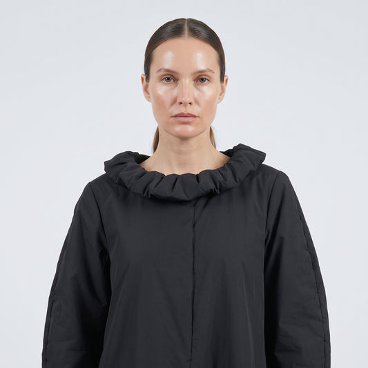 Architectural Ruched Collar Padded Coat