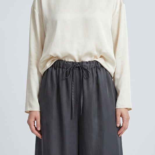 Charcoal Wide-Leg Drawstring Trousers