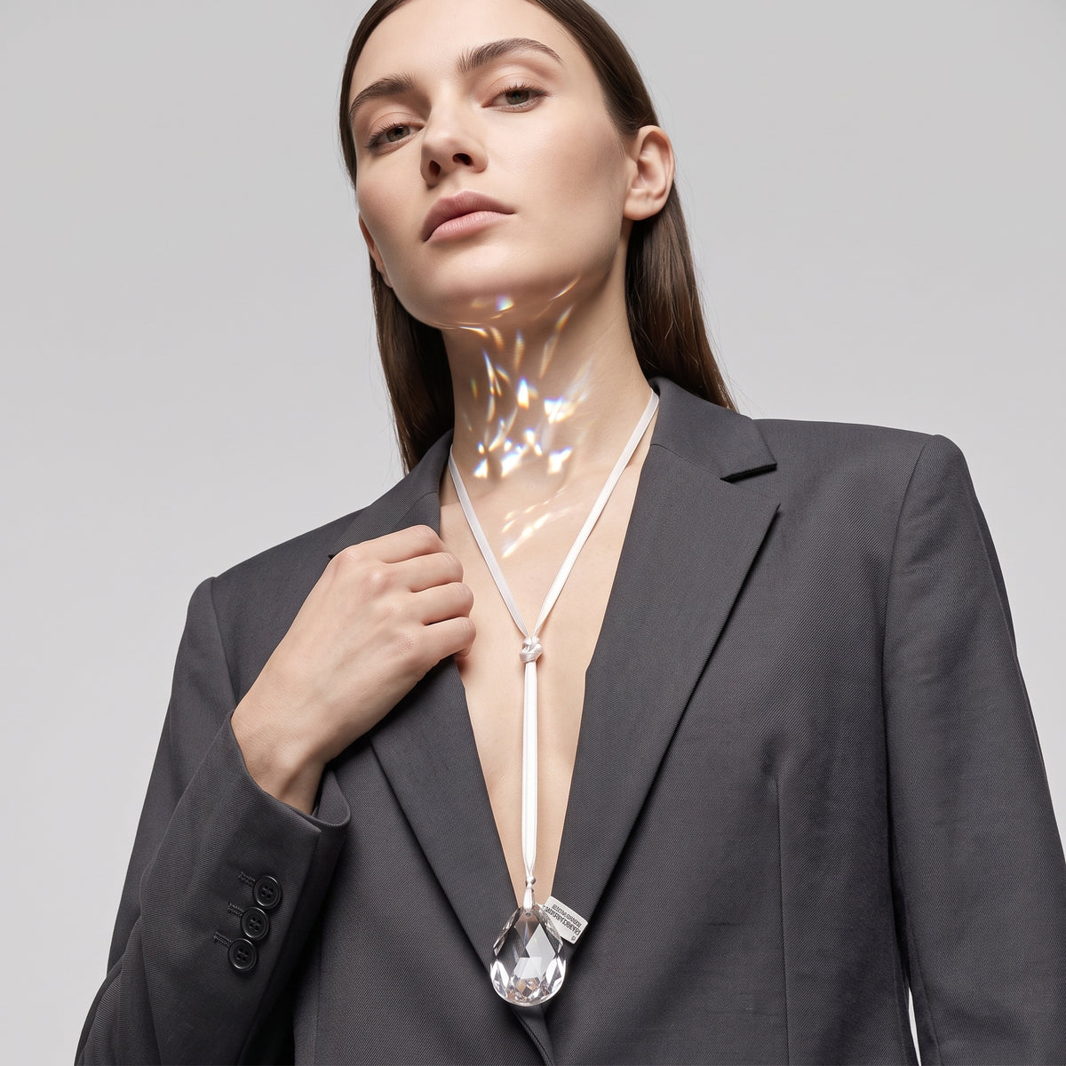 Satin Ribbon Crystal Pendant Necklace