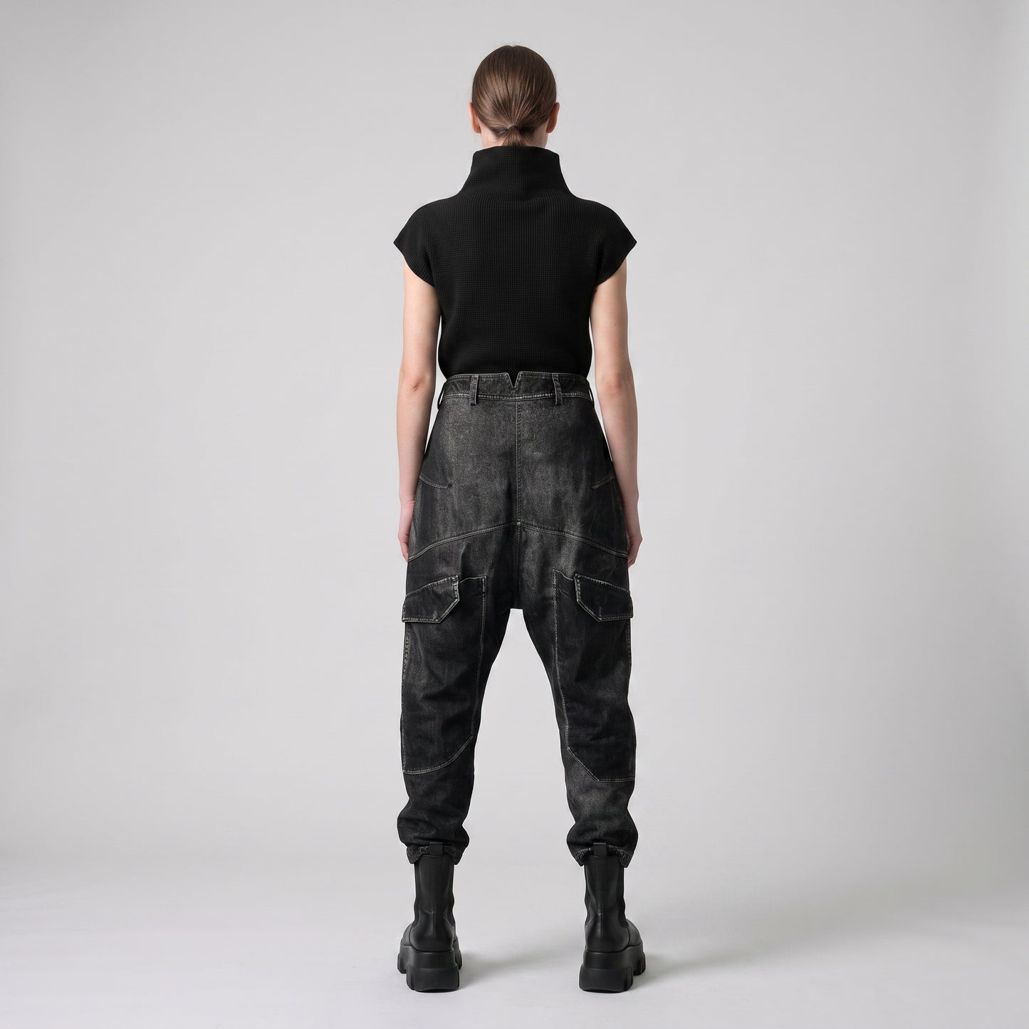 Black Distressed Denim Trousers