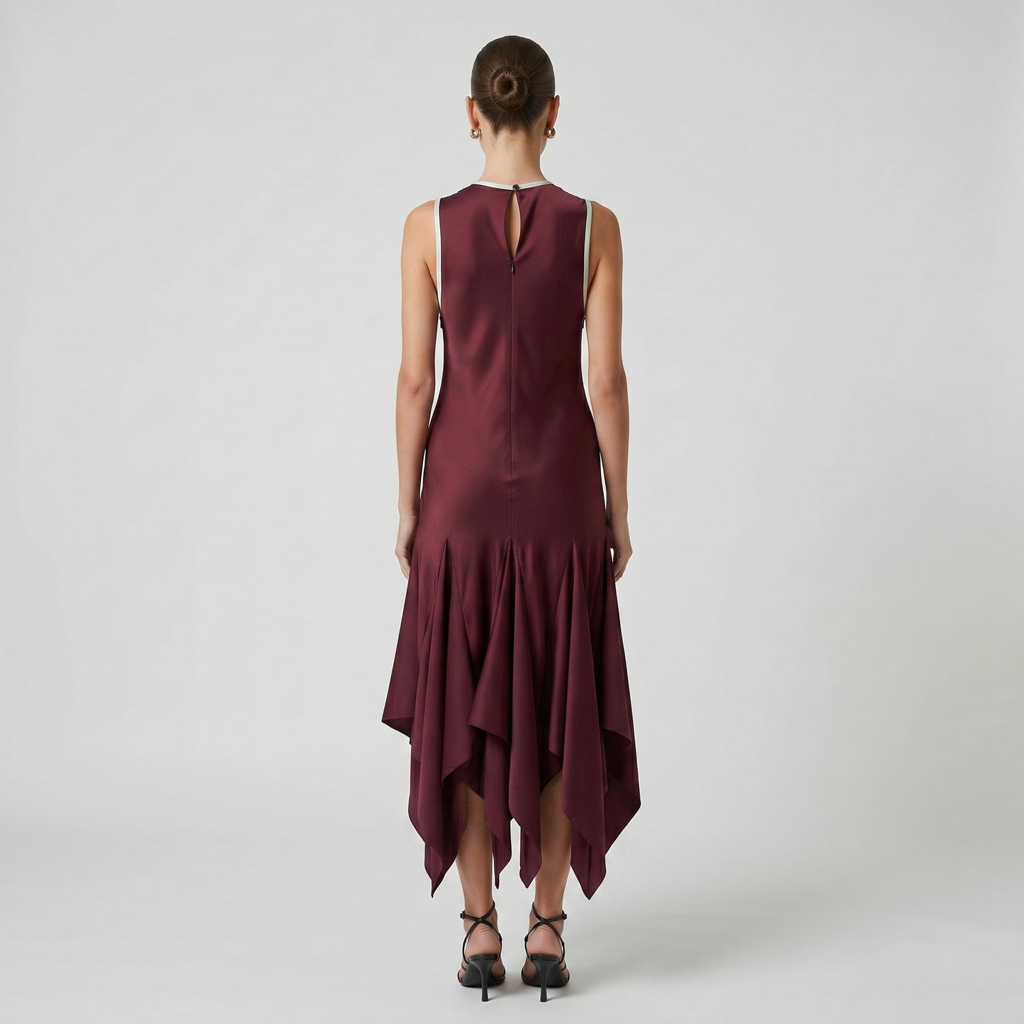 Contrast Trim Asymmetric Midi Dress