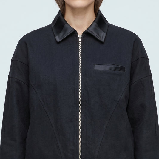 Black Contrast Collar Zip Jacket