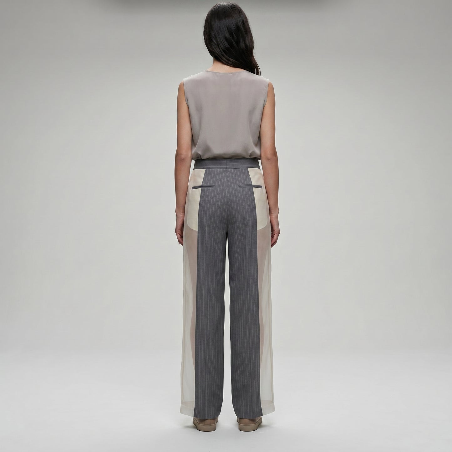 Pinstripe Paneled Tailored Trousers
