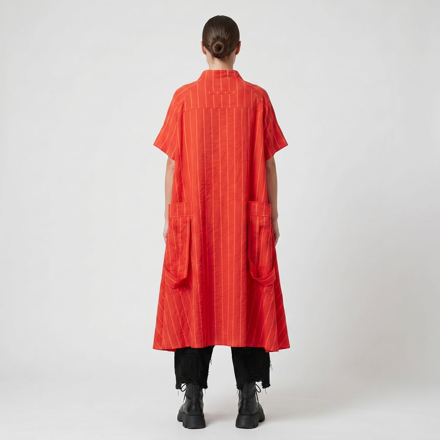 Red Striped Oversized Midi Dress