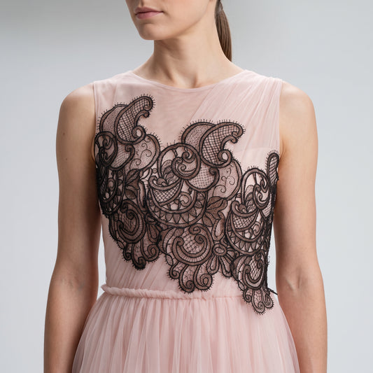Embroidered Tulle Evening Gown