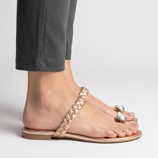 Braided Satin Metallic Thong Sandals