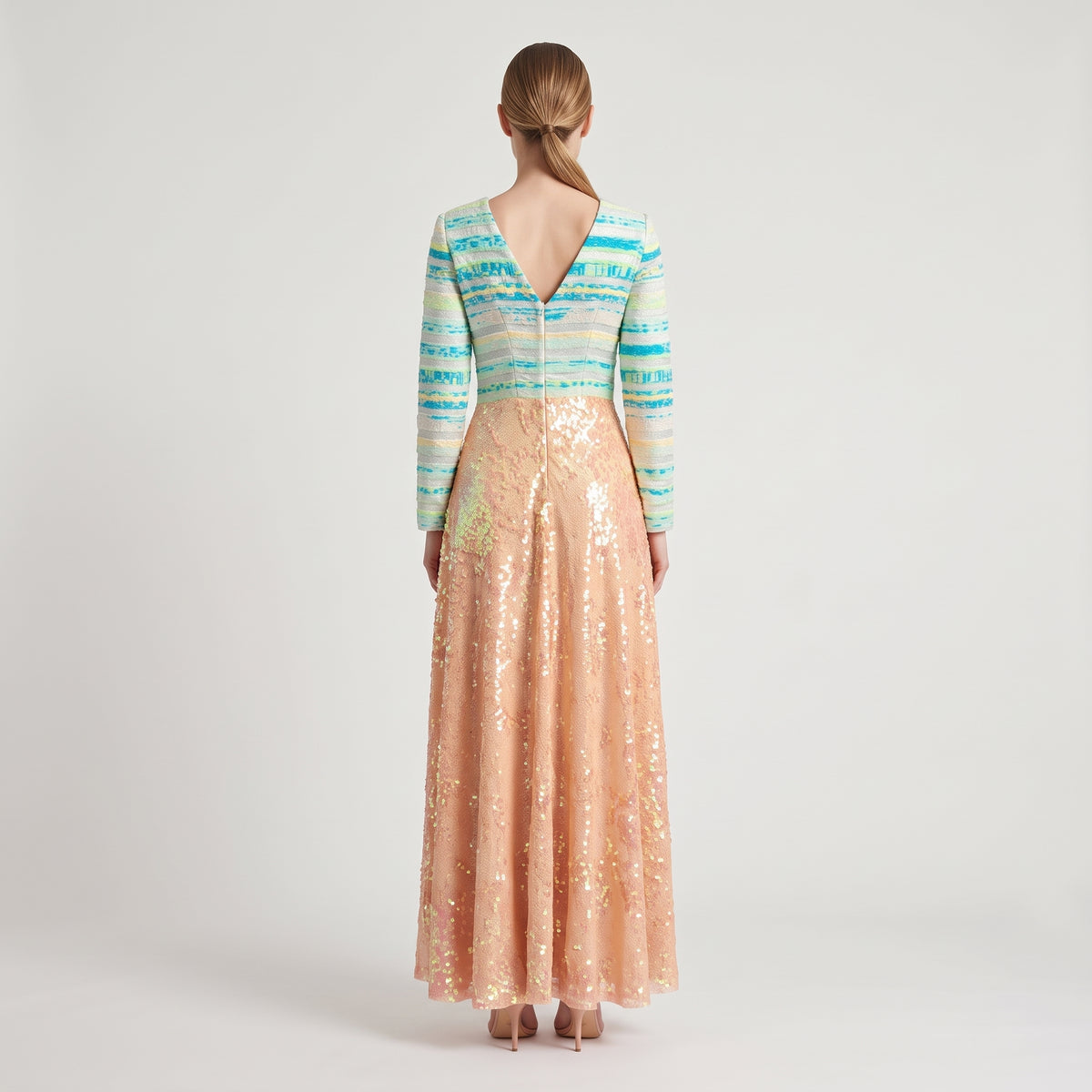 Striped Sequin Embellished Gown