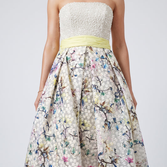 Floral Sequin Strapless Cocktail Dress