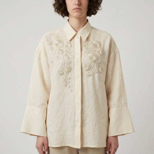 Embroidered Linen Relaxed Shirt