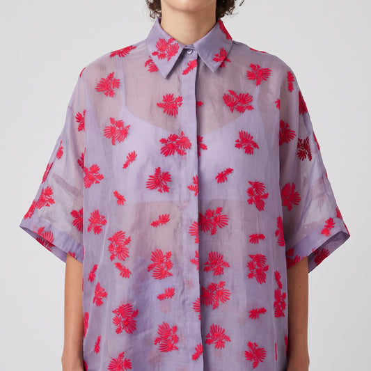 Floral Embroidered Sheer Shirt