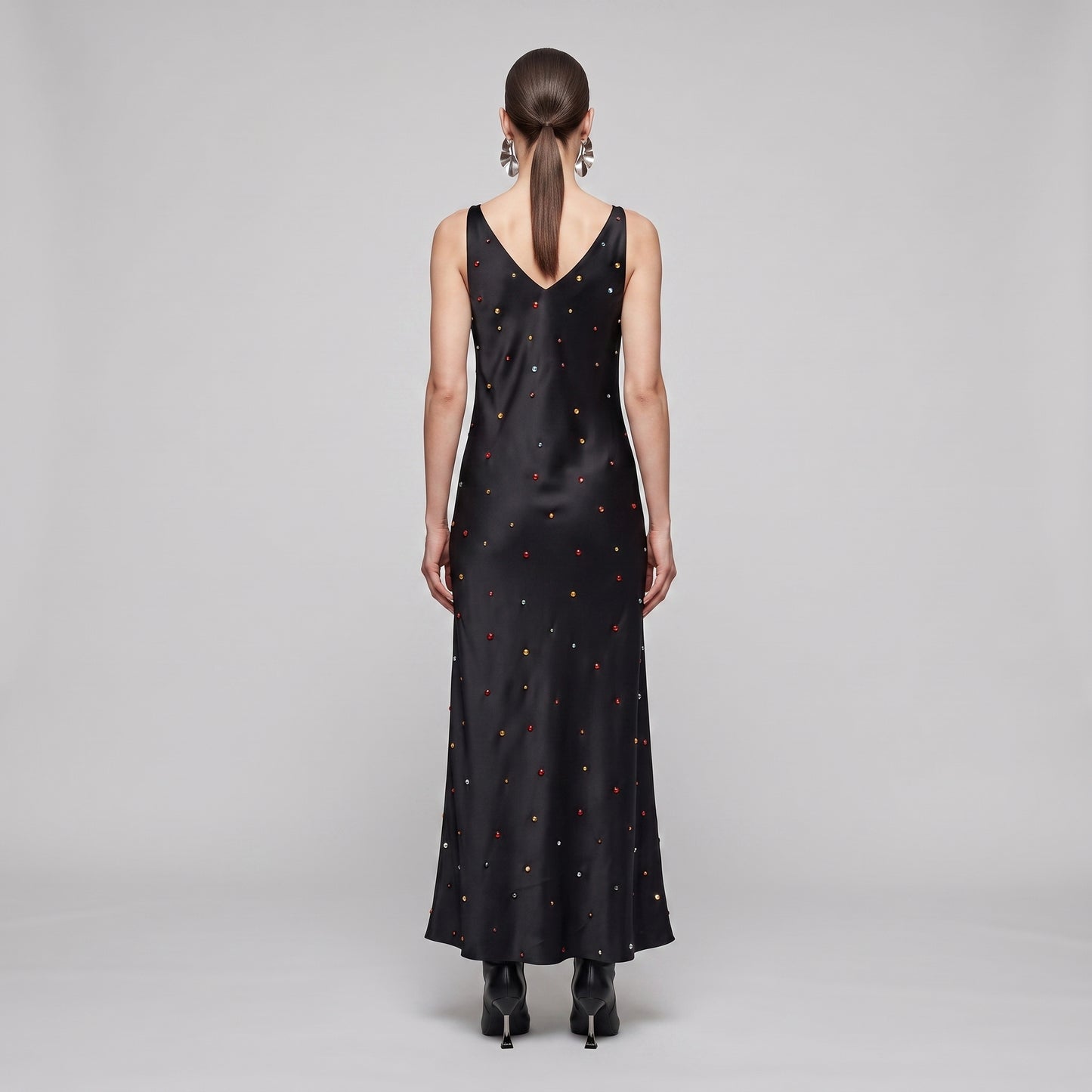 Embellished Silk V-Neck Dress