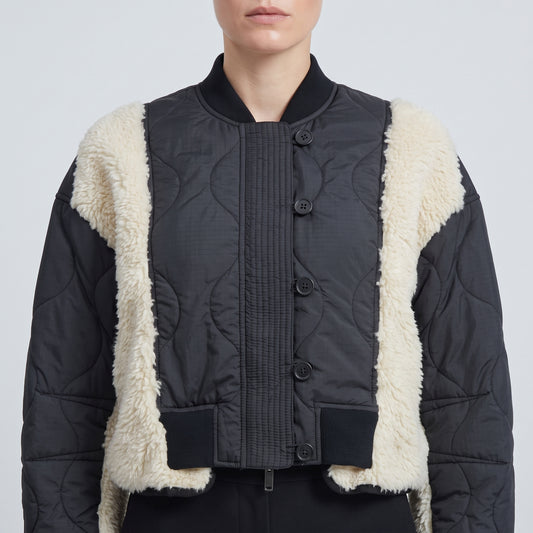 Quilted Sherpa Contrast Bomber Jacket