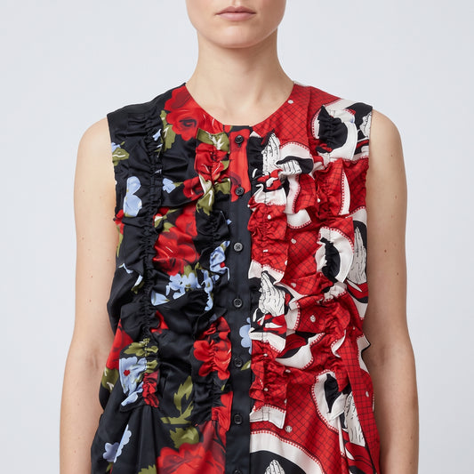 Mixed Print Floral Ruffle Dress