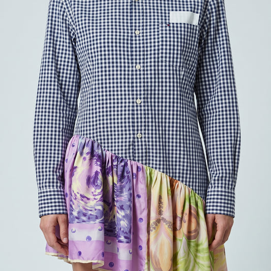 Gingham Floral Asymmetric Hem Shirt