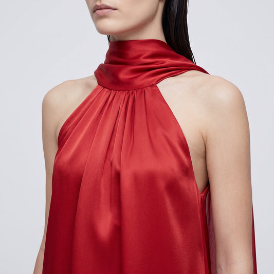 Pleated Satin Halter Neck Top