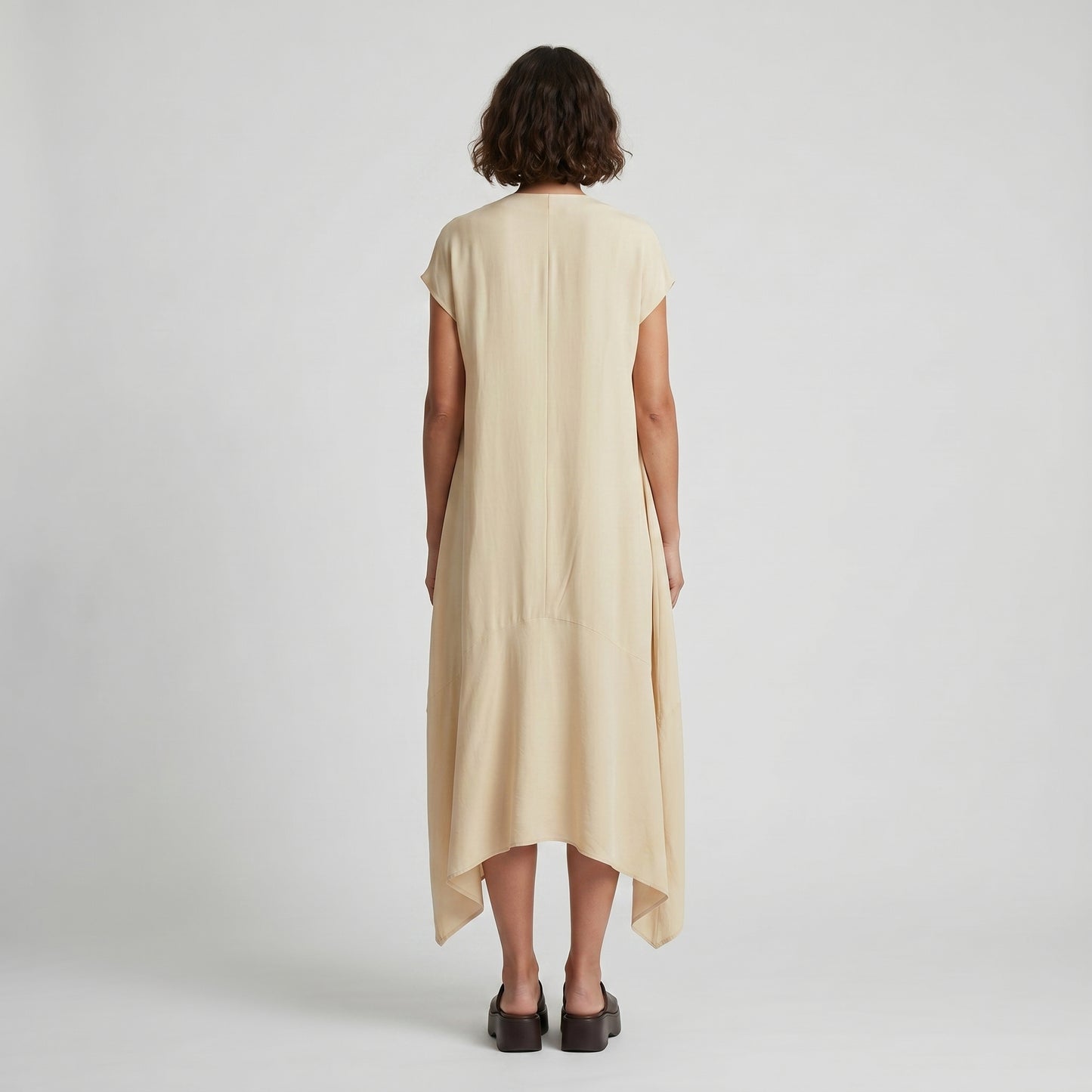 Asymmetric V-Neck Midi Dress
