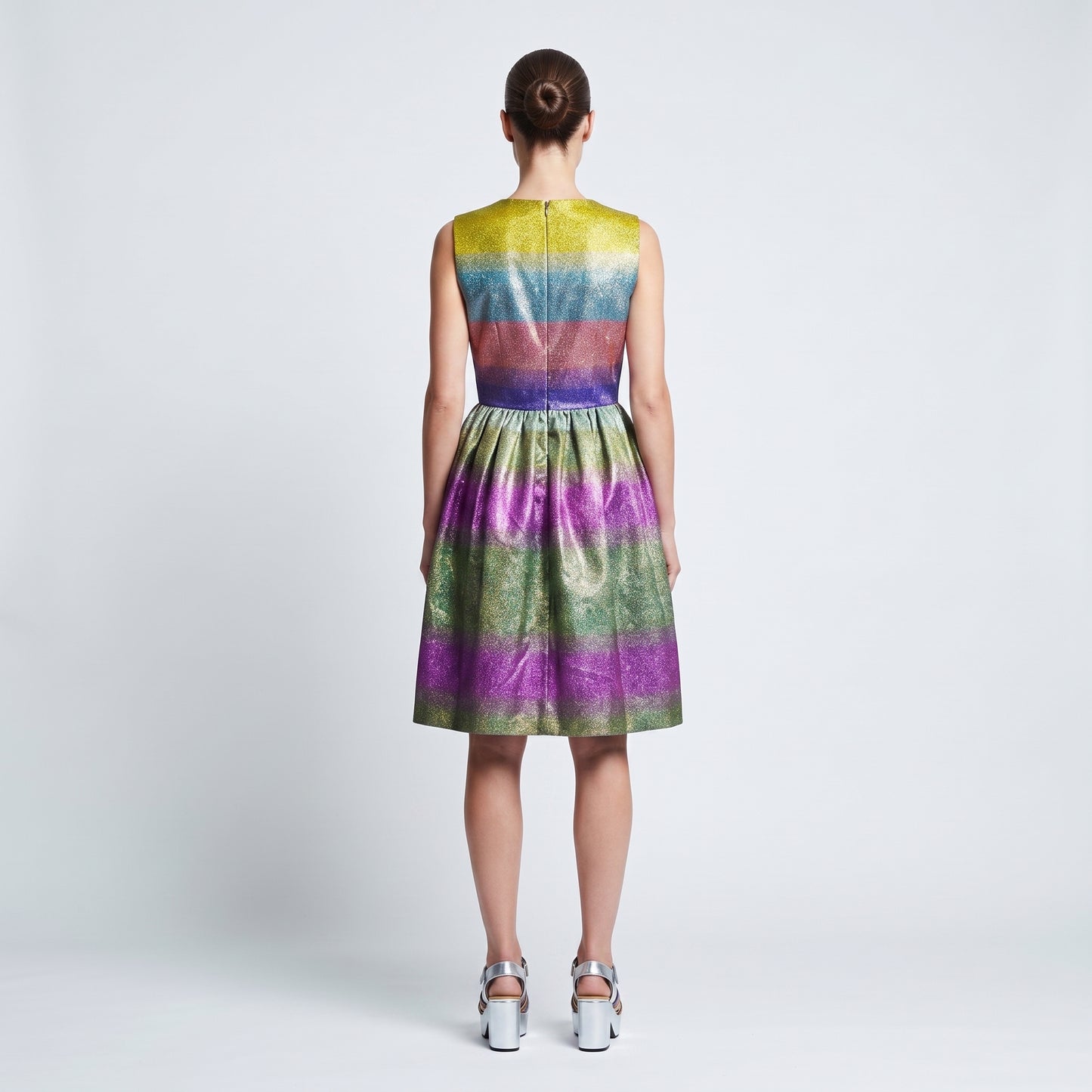 Metallic Rainbow Pleated Dress