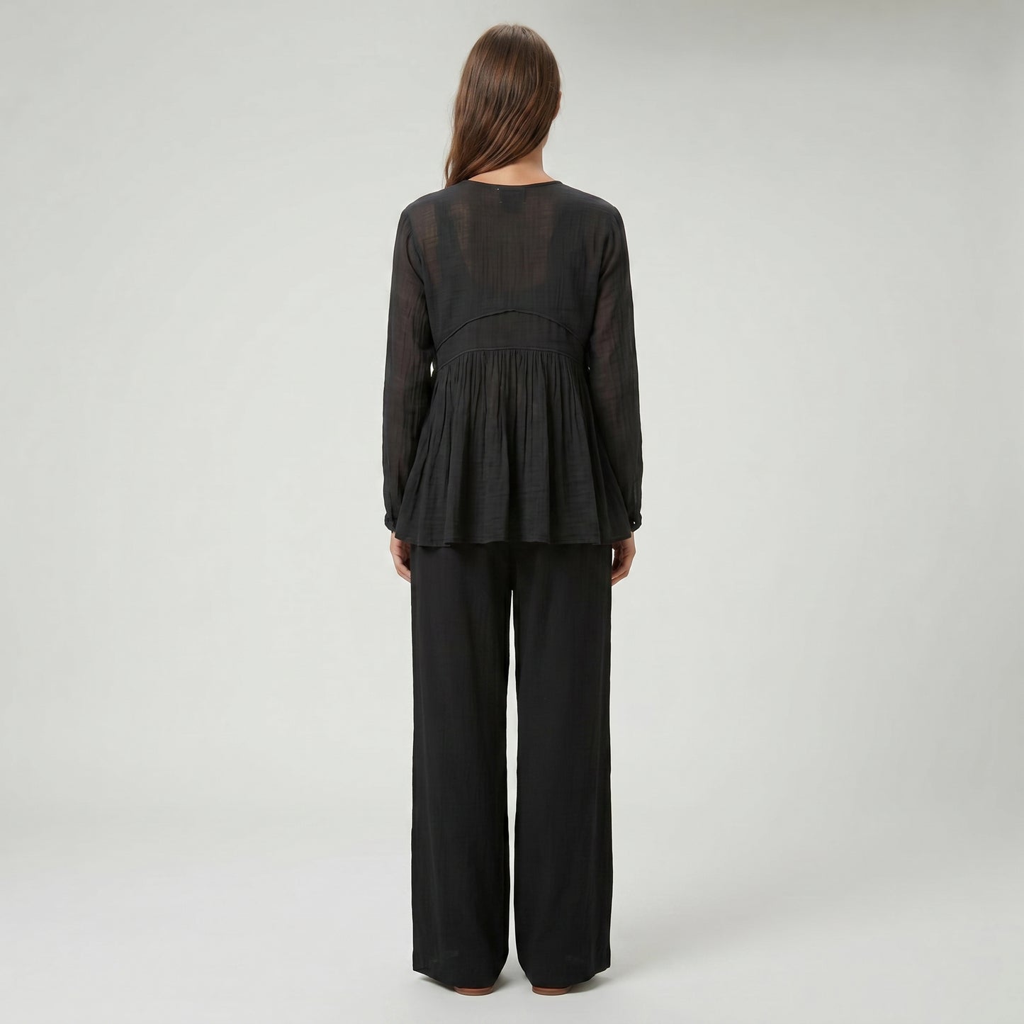 Black Gauze V-Neck Blouse