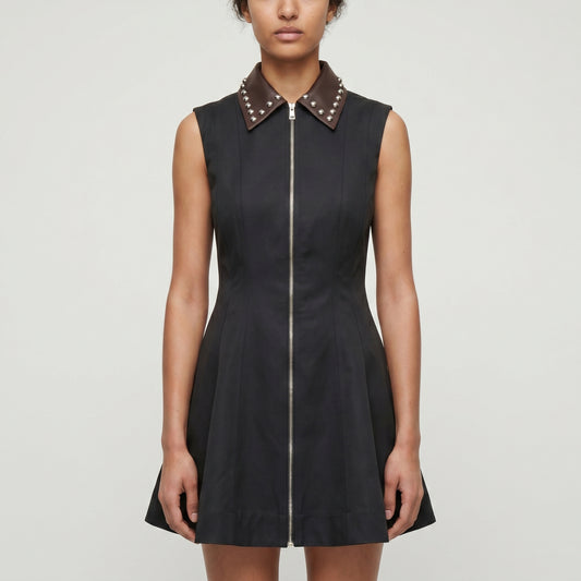 Studded Collared Zip-Front Vest