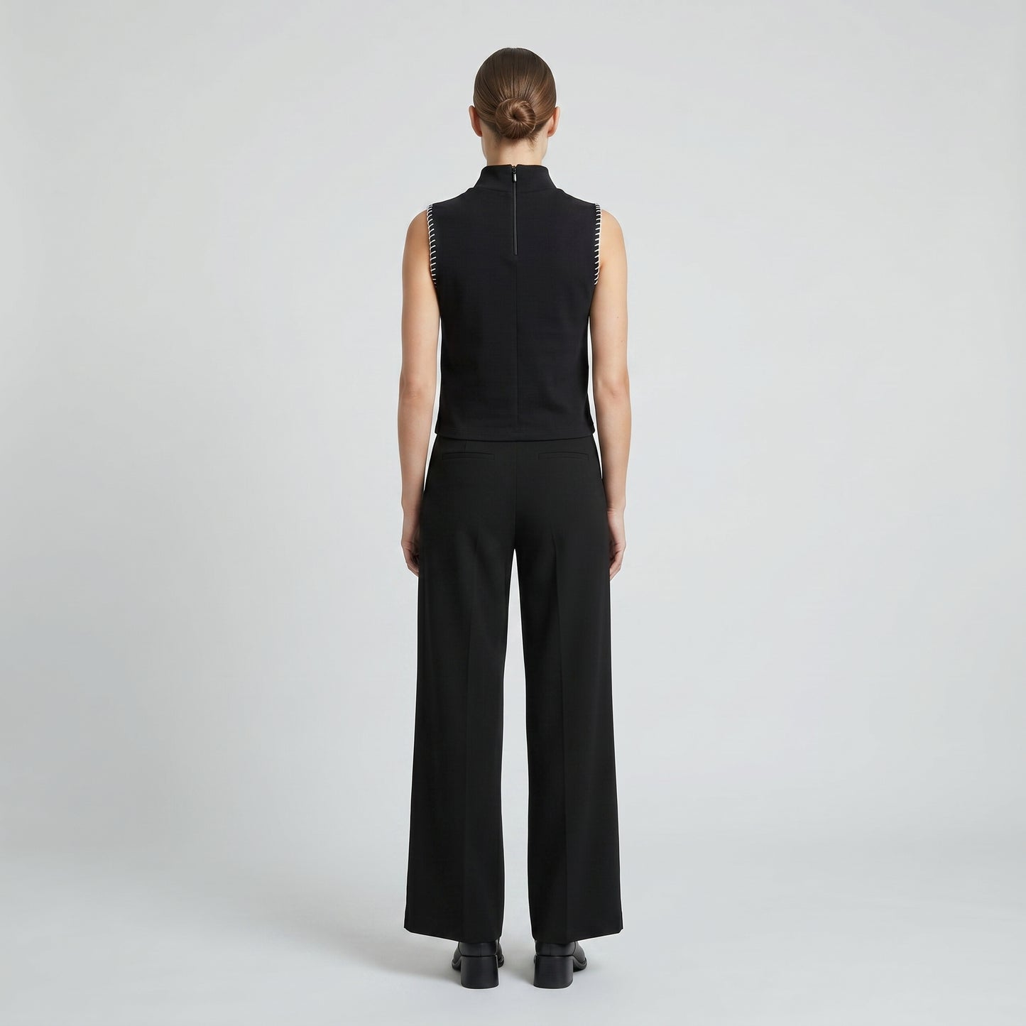Whipstitch Mock Neck Sleeveless Top