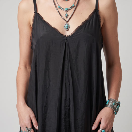 Minimalist Black Silk Cami Dress