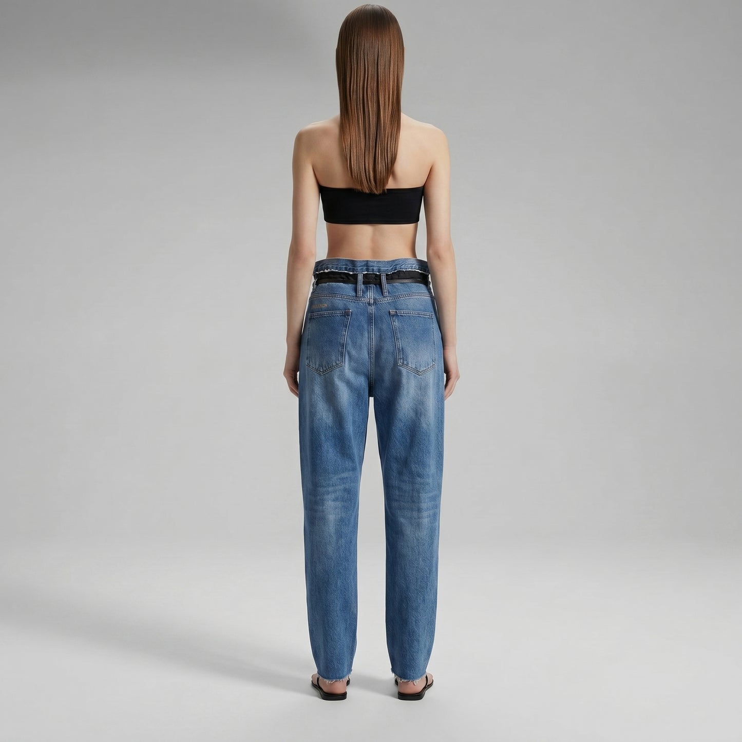 Dual-Waistband Contrast Denim Jeans