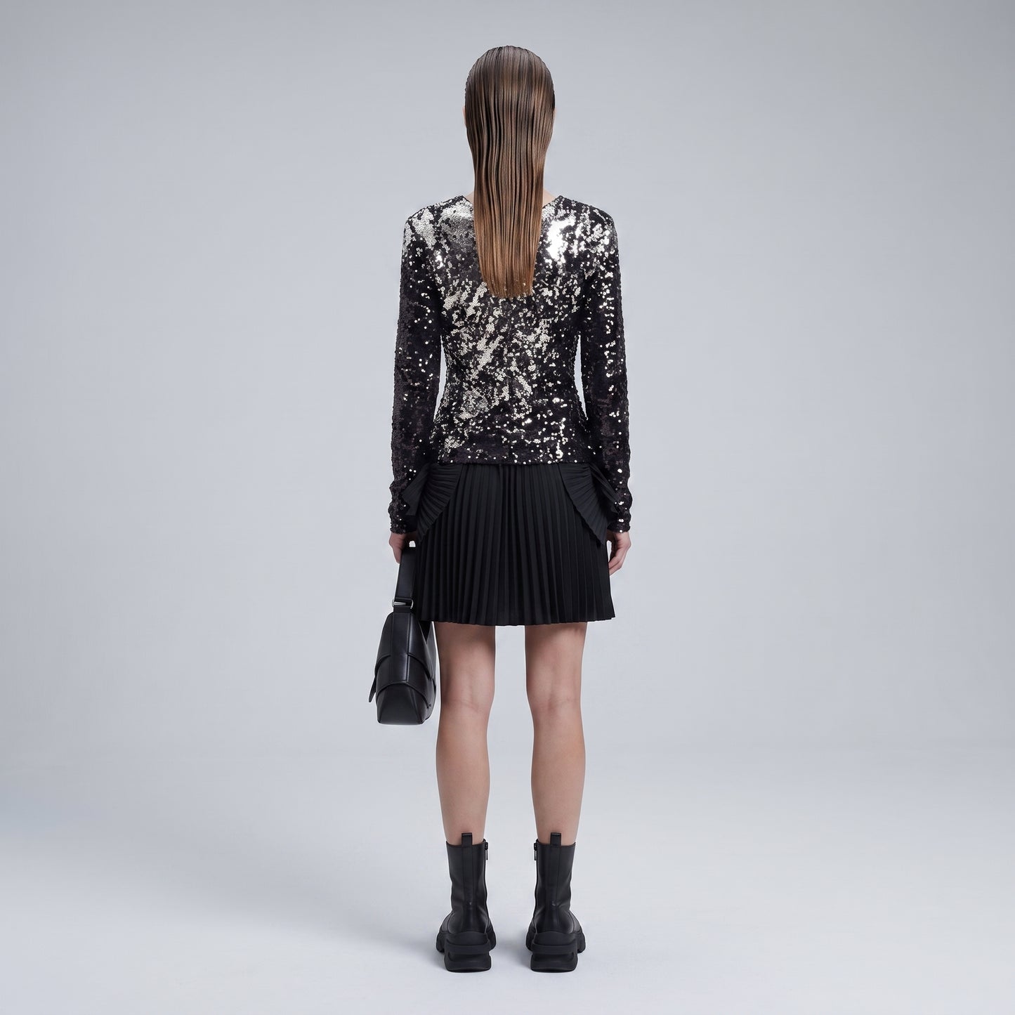 Sequin V-Neck Long Sleeve Top