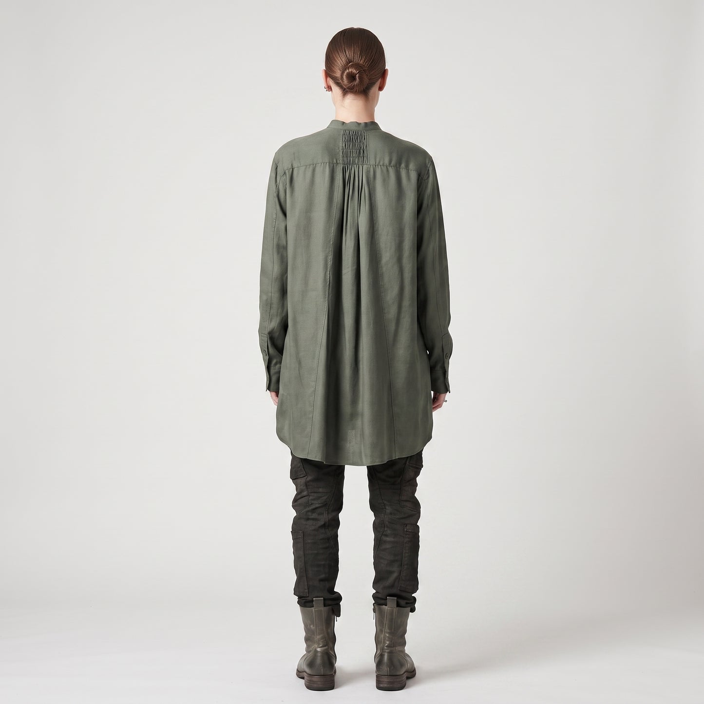 Olive Green Mandarin Collar Shirt