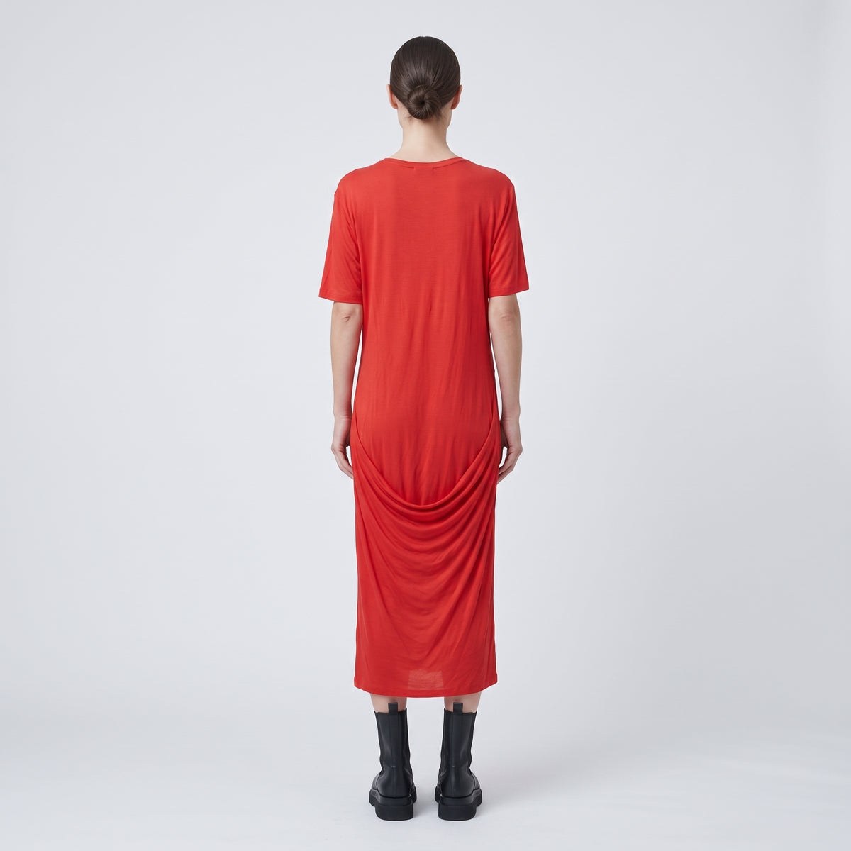 Red Draped Jersey Midi Dress
