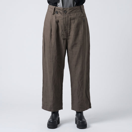 Relaxed Olive Linen Cropped Trousers