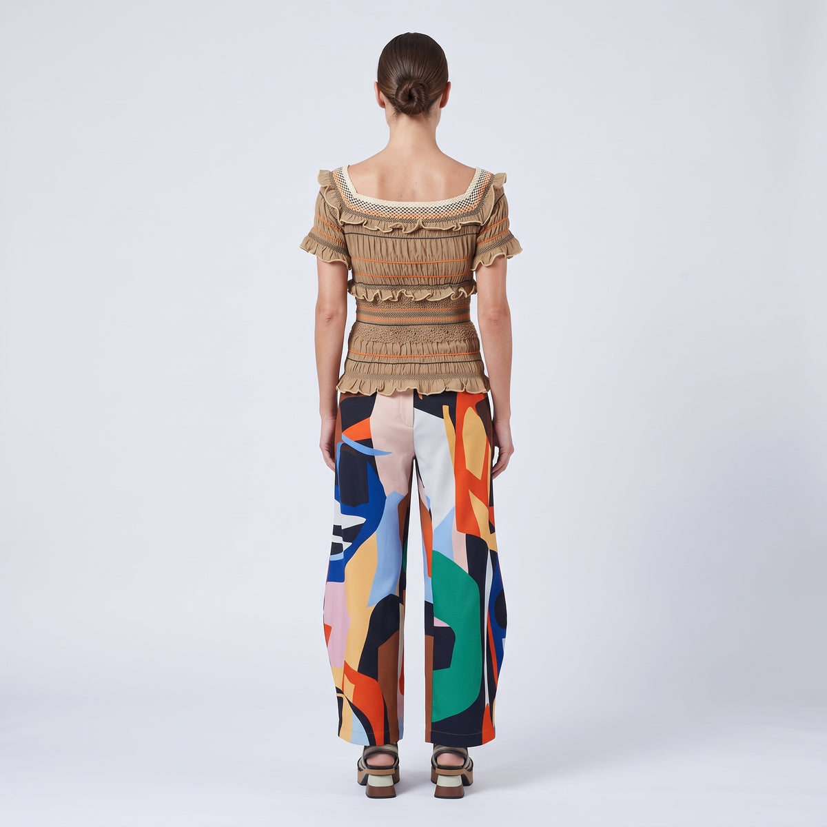 Smocked Ruffle Trim Square-Neck Top