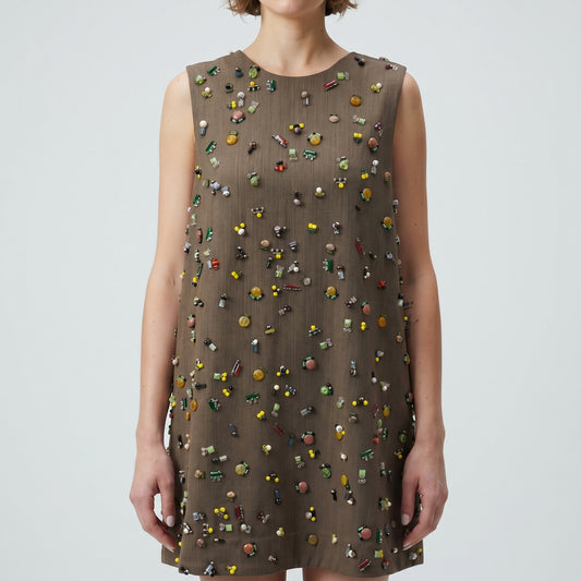 Embellished Sleeveless Shift Dress