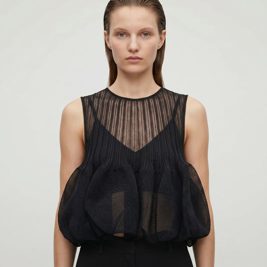 Sheer Pleated Peplum Top