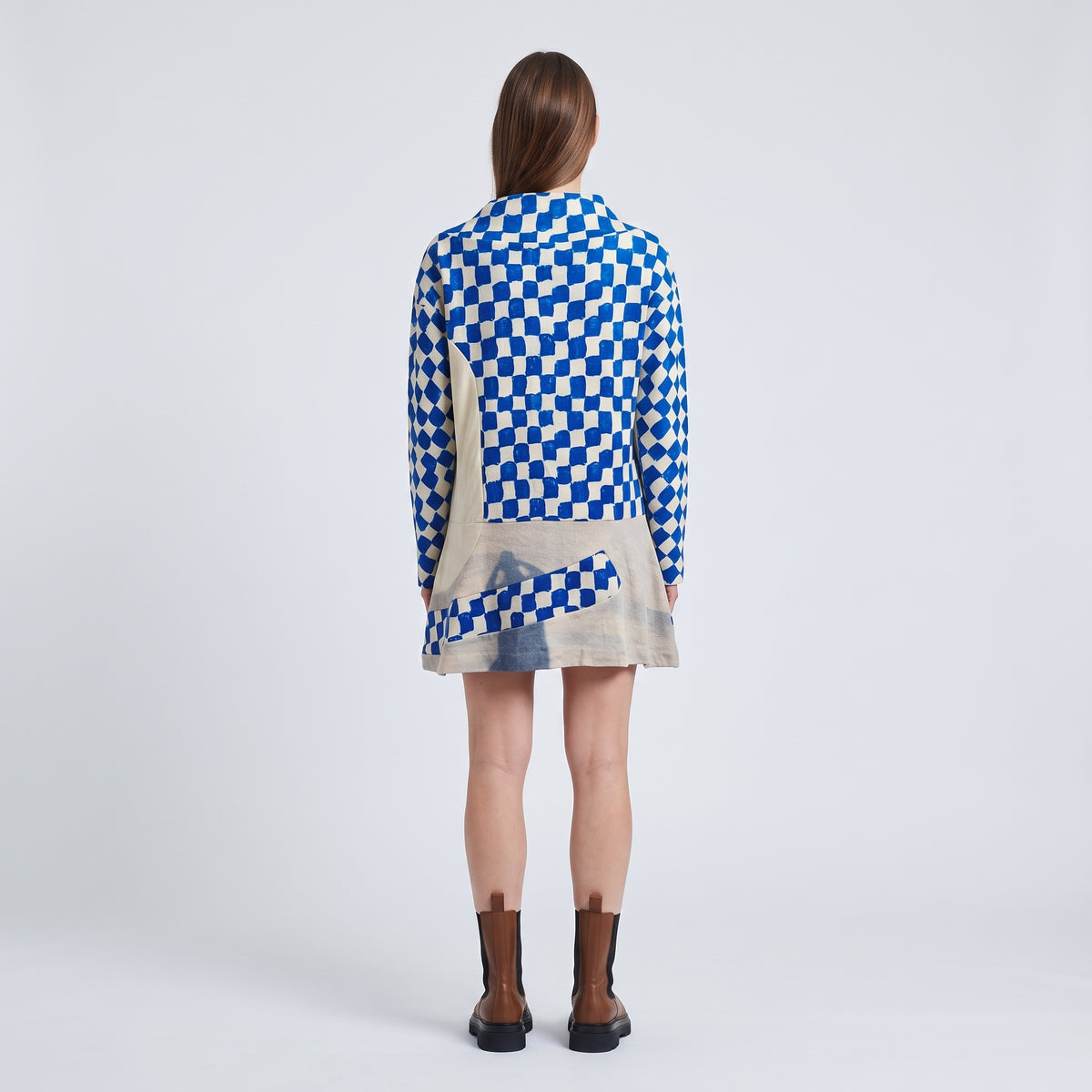 Graphic Check Print Mockneck Top