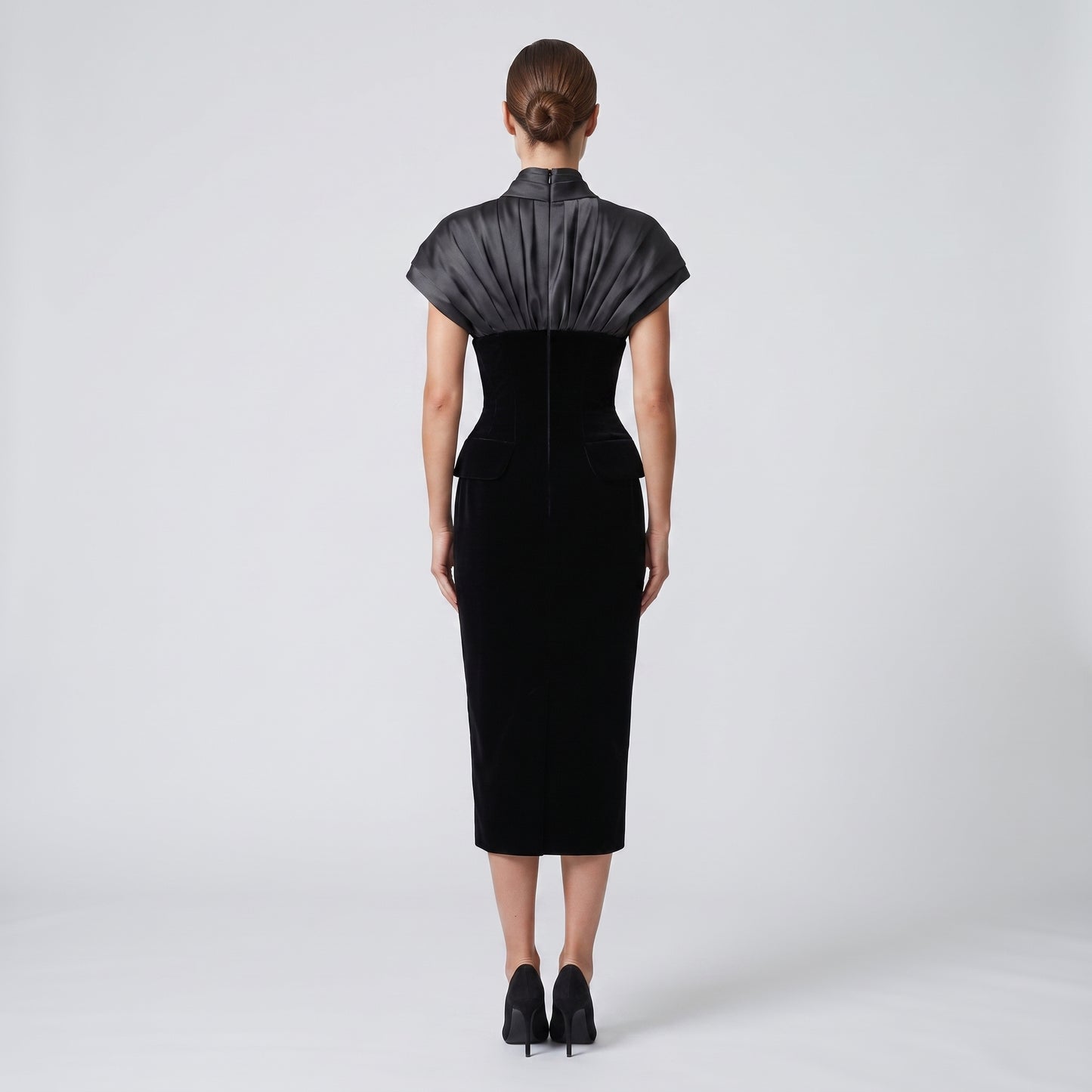 Structured Satin And Velvet Dress