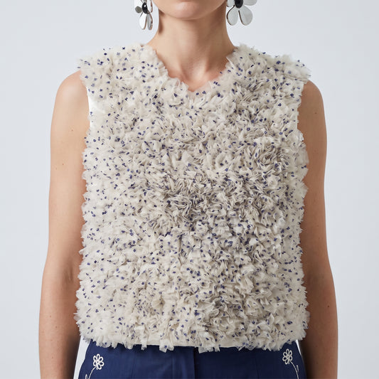 Embellished Floral Ruffle Sleeveless Vest