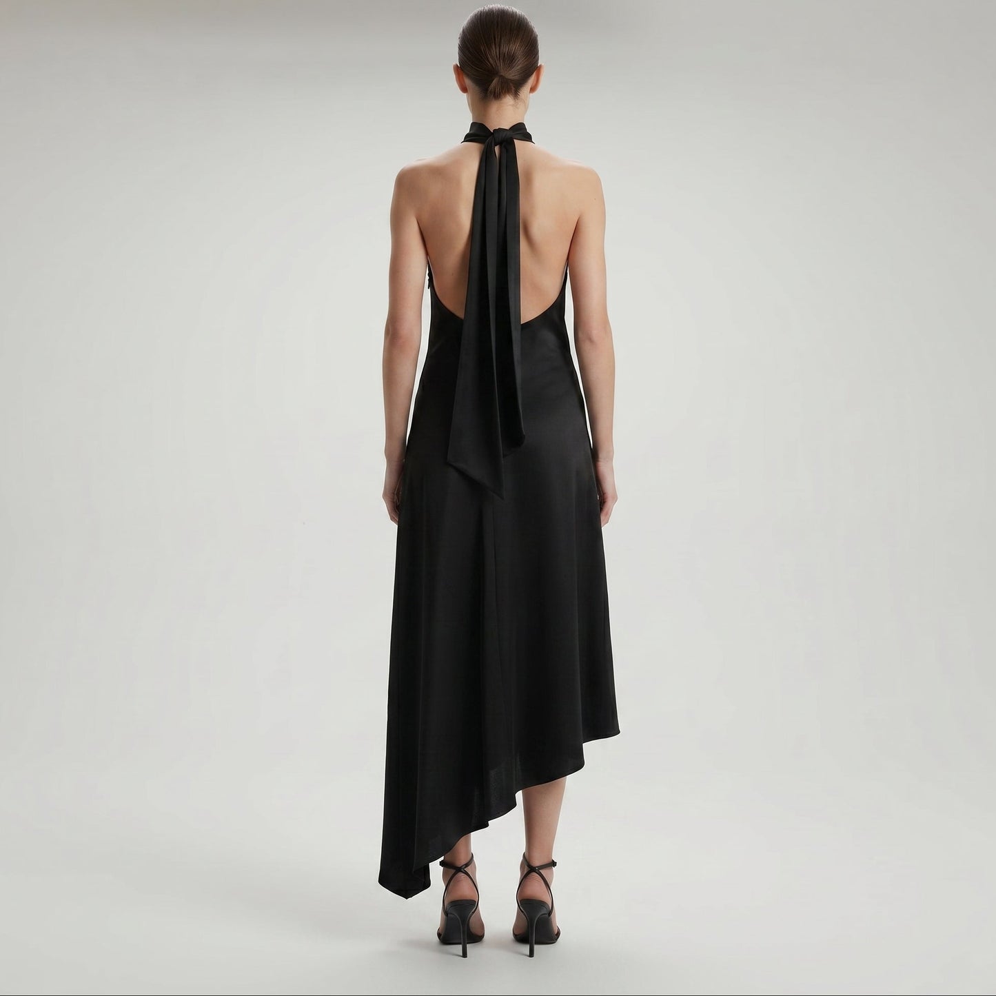 Asymmetric Drape High-Neck Dress
