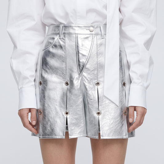 Metallic Silver Grommet Detail Shorts