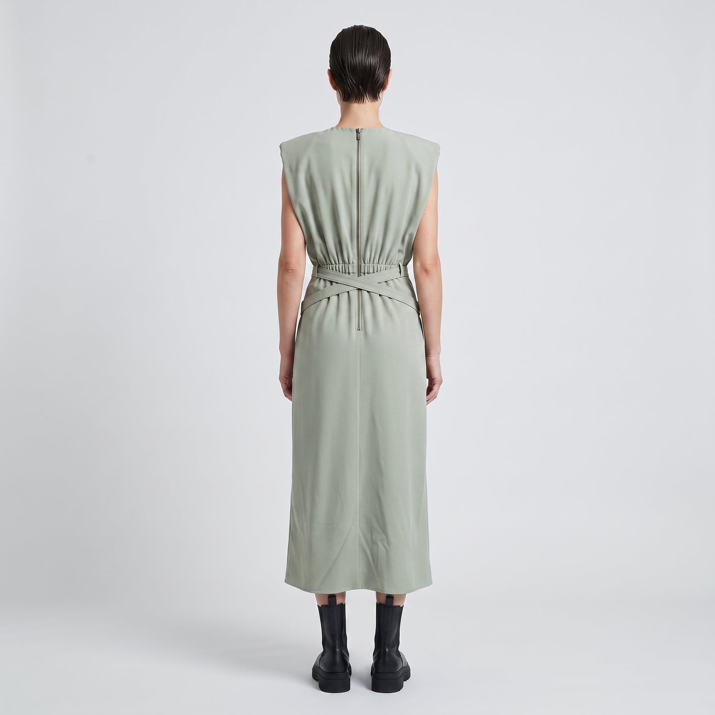 Structured Belted Sage Mini Dress
