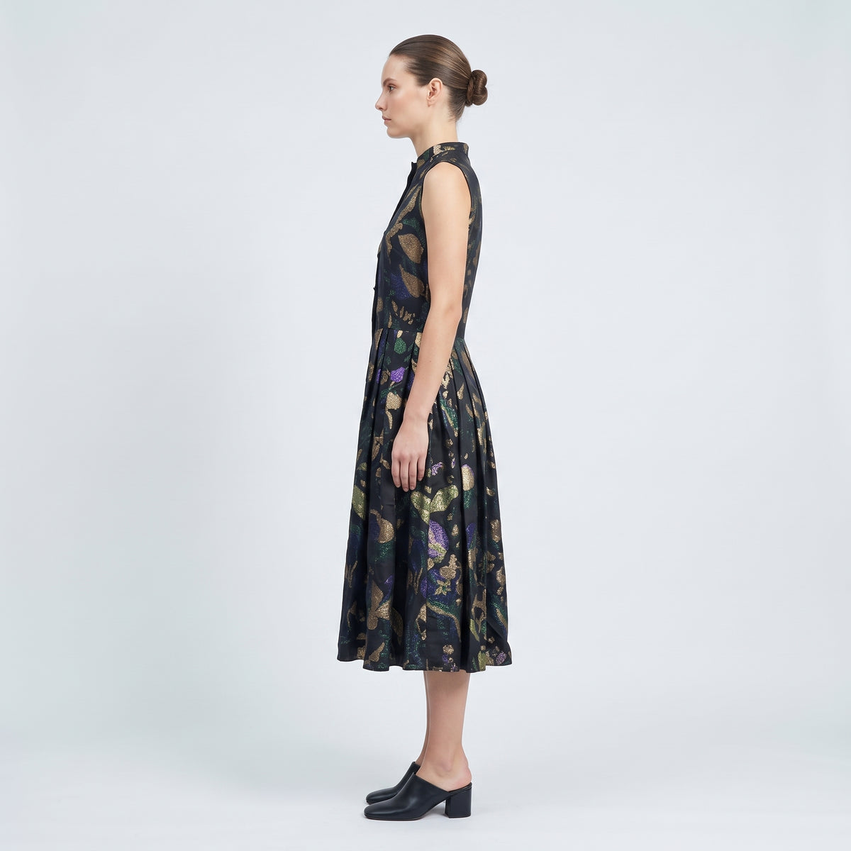 Metallic Floral Brocade Fit Dress
