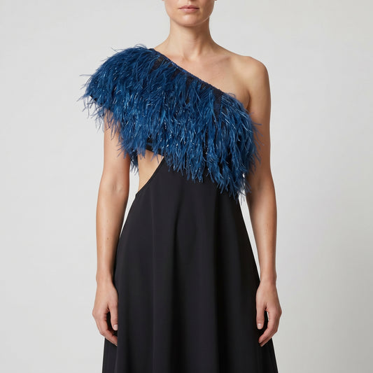 One-Shoulder Feather Asymmetric Dress