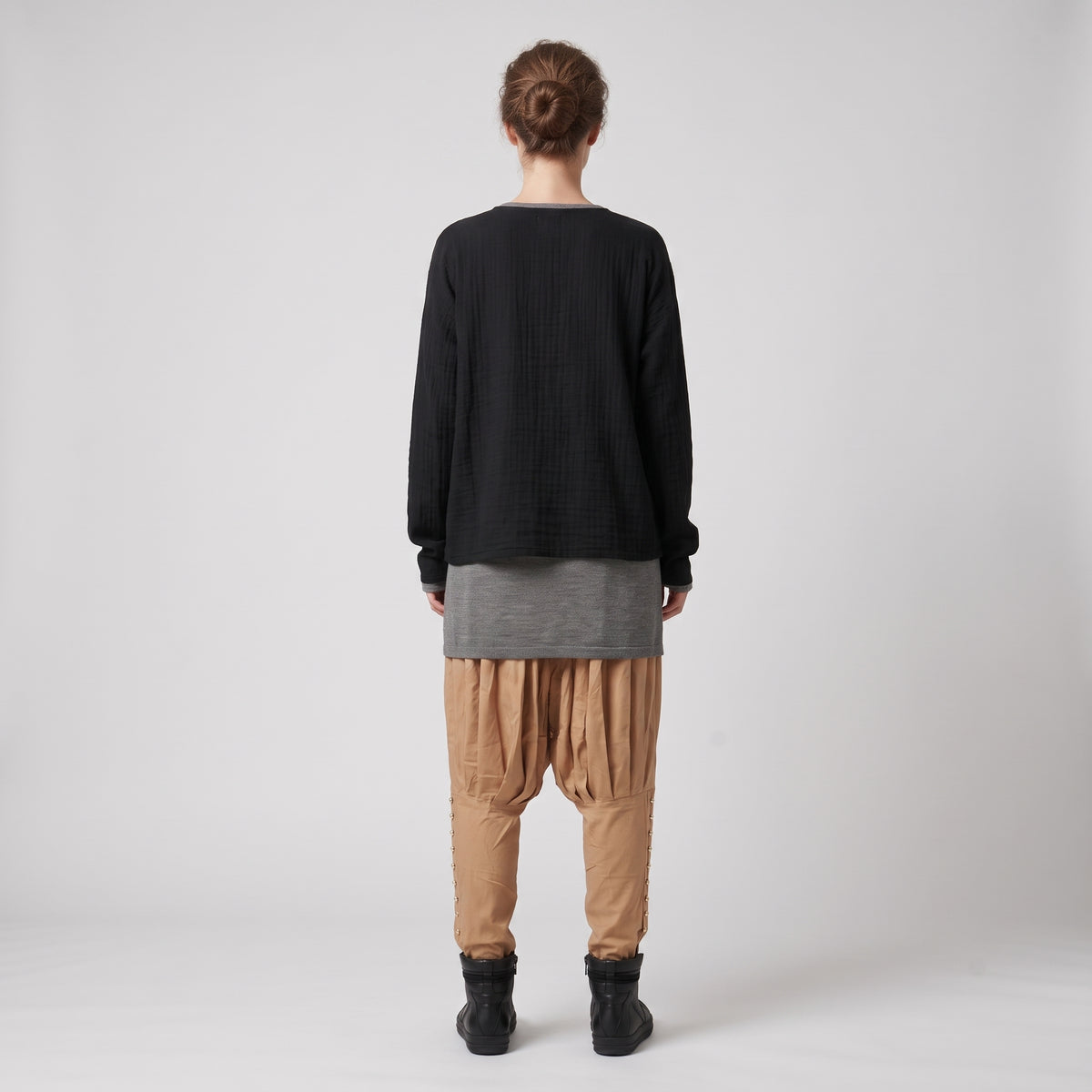 Pleated Cropped Sarouel Trousers