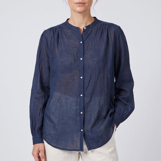 Elegant Navy Button-Down Blouse