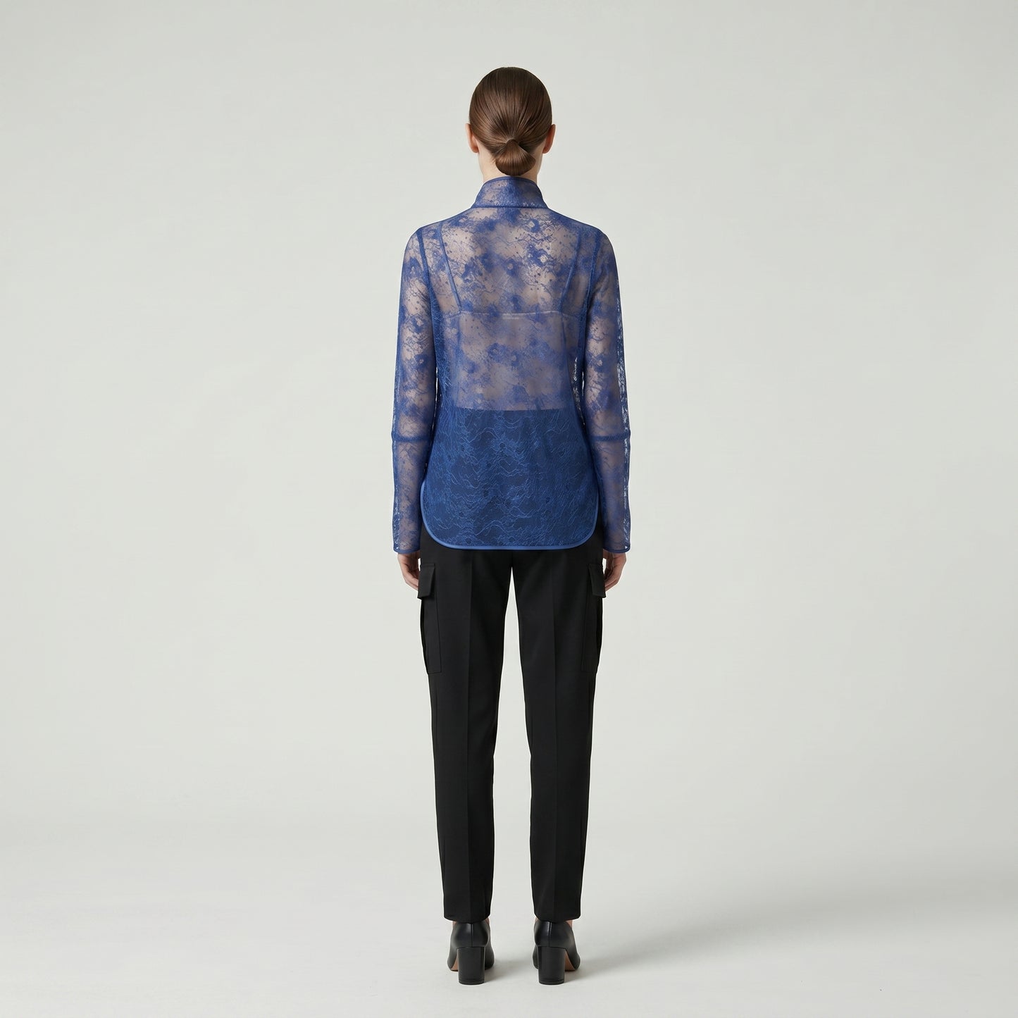 Elegant Sheer Lace Mock-Neck