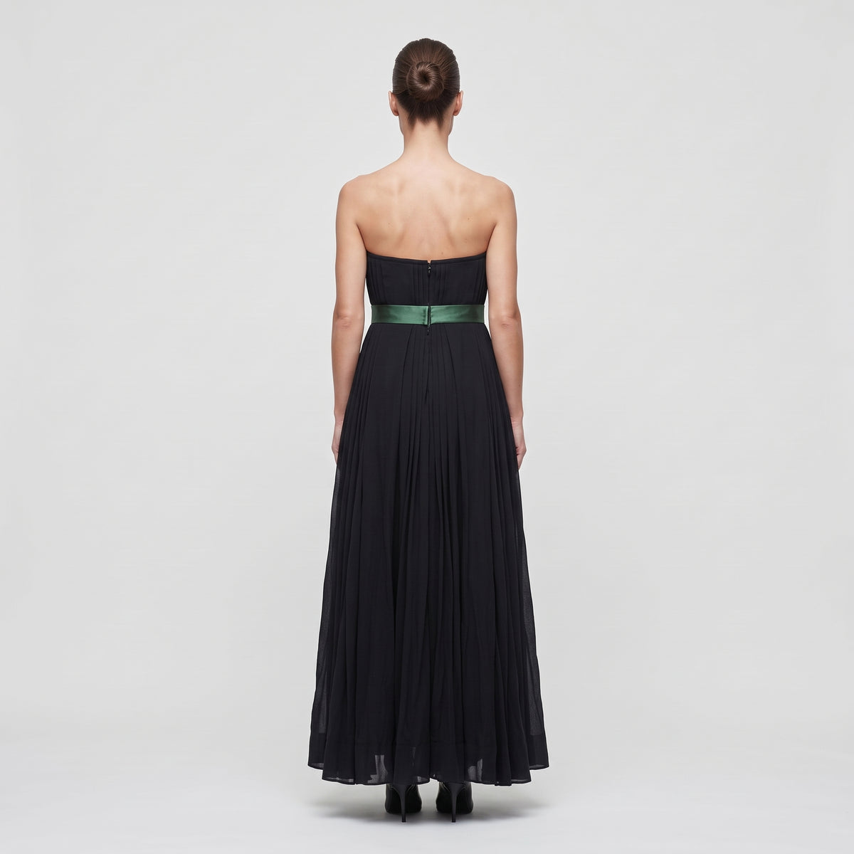 Pleated Strapless Midi Dress