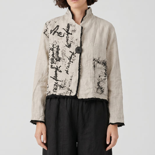 Abstract Print Linen Cropped Jacket