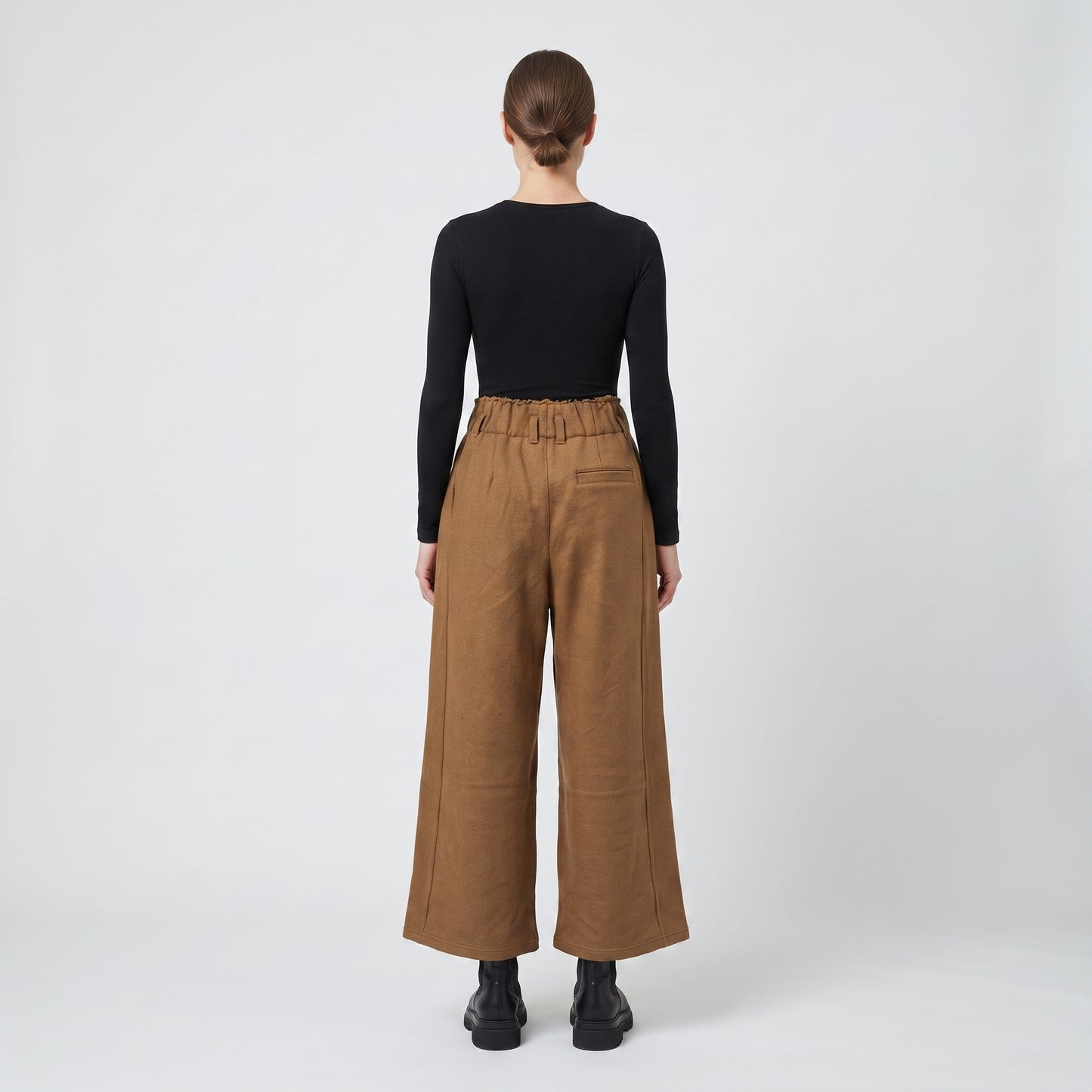Camel Pleated Wide-Leg Trousers