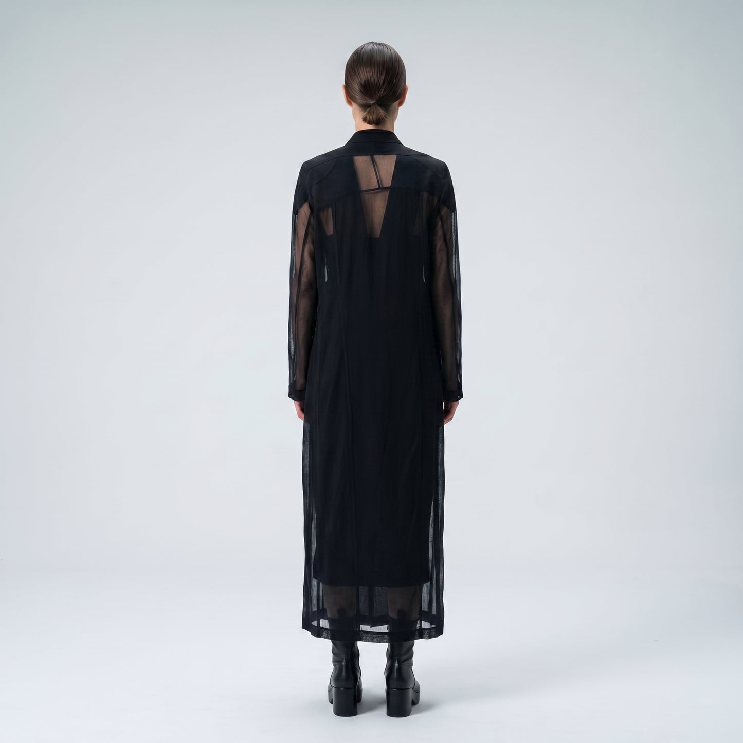 Sheer Panel Tailored Long Coat