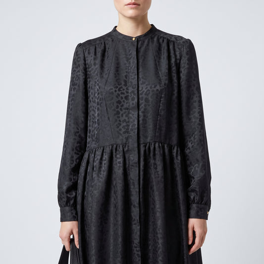 Textured Charcoal Button-Down Dress